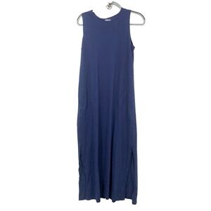 Lands End Women Size Small 6 8 Dress Navy Blue Tank Long Maxi Silt 100% Cotton